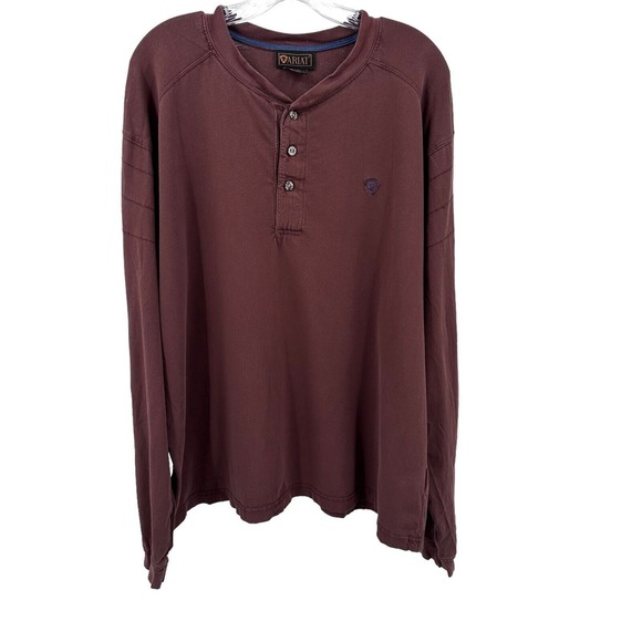 Ariat Casual Western Cowboy Pull Over Brown Long Sleeve T-Shirt  Men Sz XLG - Picture 1 of 9